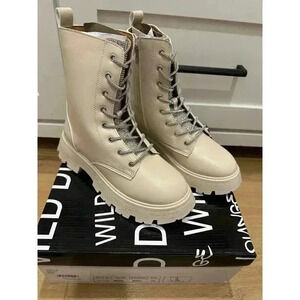 WILD DIVA KYOTO-05 Rhinestone Embellished Laceup Military Lugsole Combat Boots